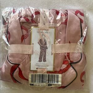 Victoria's Secret Pink Satin Pajama Set with ribbons